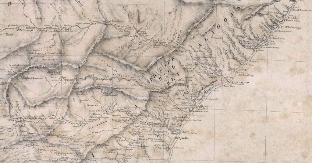 Spix & Martius, 1823-1831 - Trecho de mapa (Sergipe e Alagoas)